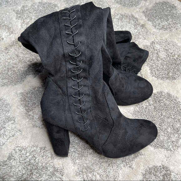 NWOT Torrid BLACK FAUX SUEDE STRETCH CORSET OVER-THE-KNEE BOOT Extra Wide Fit 11 - Picture 3 of 15